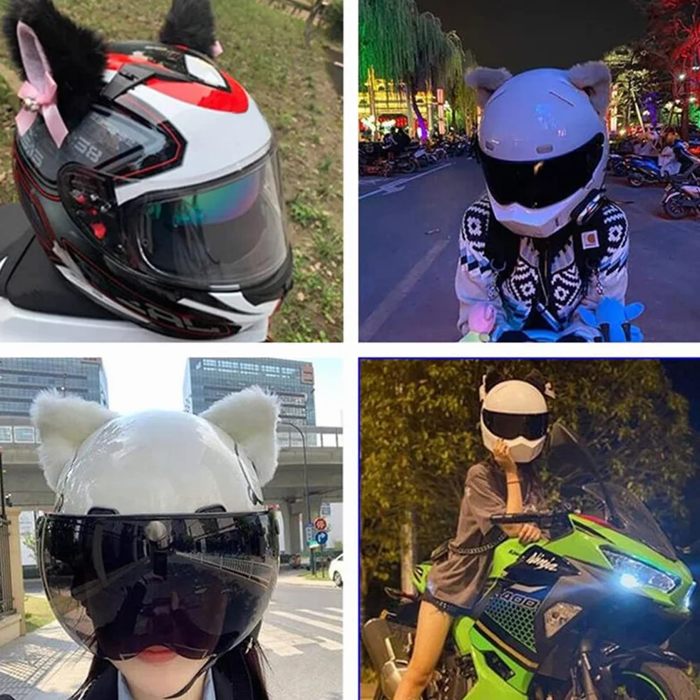 Moanyt Zestaw 2 uszu kota do kasku rowerowego, kask narciarski, kask motocyklowy, kask snowboardowy (kask nie wchodzi w zakres dostawy), czarny i różowy.