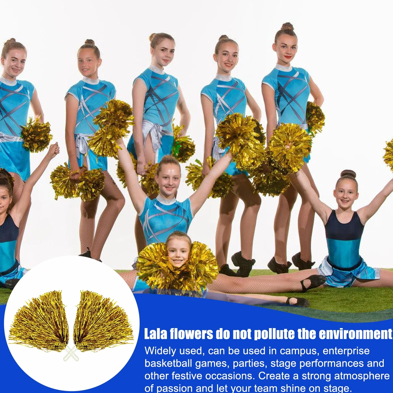 Pompony do cheerleaderek, 12 sztuk pomponów sportowych, cheerleaderek, nadają się na imprezy sportowe, gry w piłkę, tańce, imprezy karnawałowe, złote
