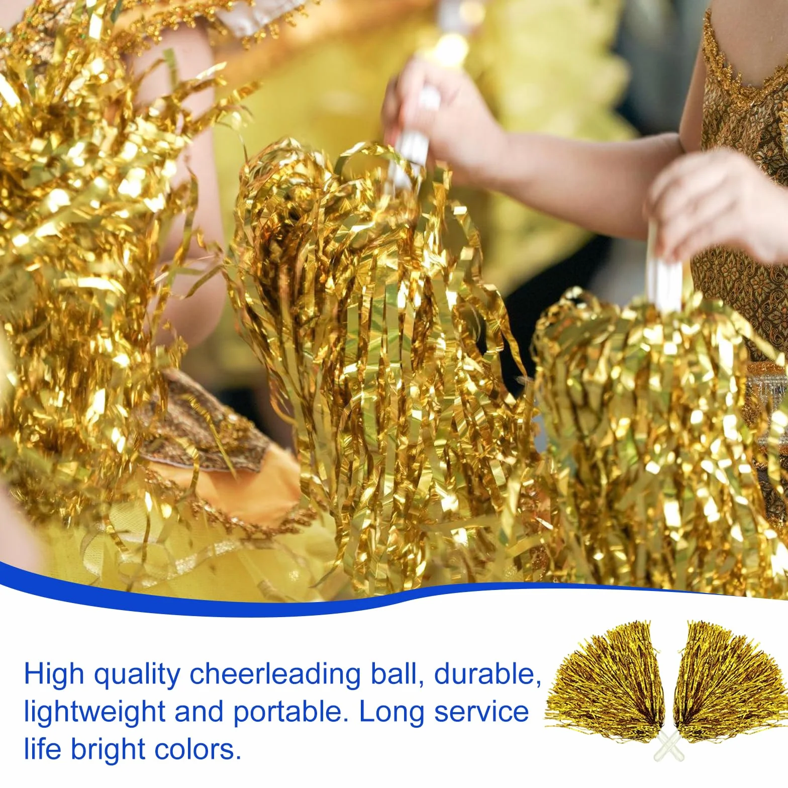 Pompony do cheerleaderek, 12 sztuk pomponów sportowych, cheerleaderek, nadają się na imprezy sportowe, gry w piłkę, tańce, imprezy karnawałowe, złote