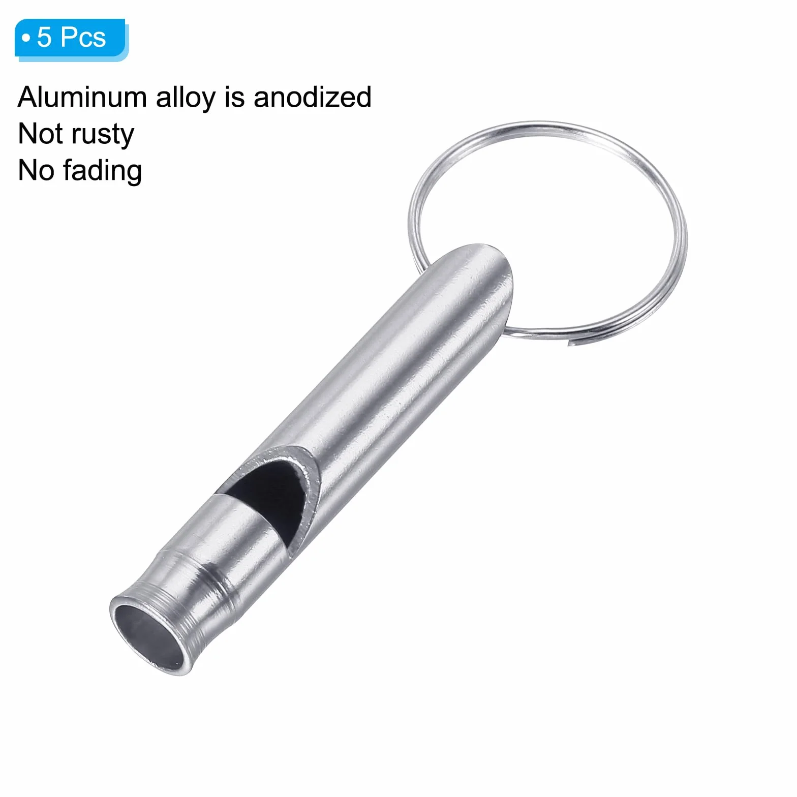 PATIKIL Gwizdek awaryjny, 5 sztuk, głośny dźwięk, aluminiowy, gwizdki do kluczy, bezpieczeństwo na zewnątrz, gwizdek survivalowy, do pływania łodzią, kemping, wędrówki, srebrny
