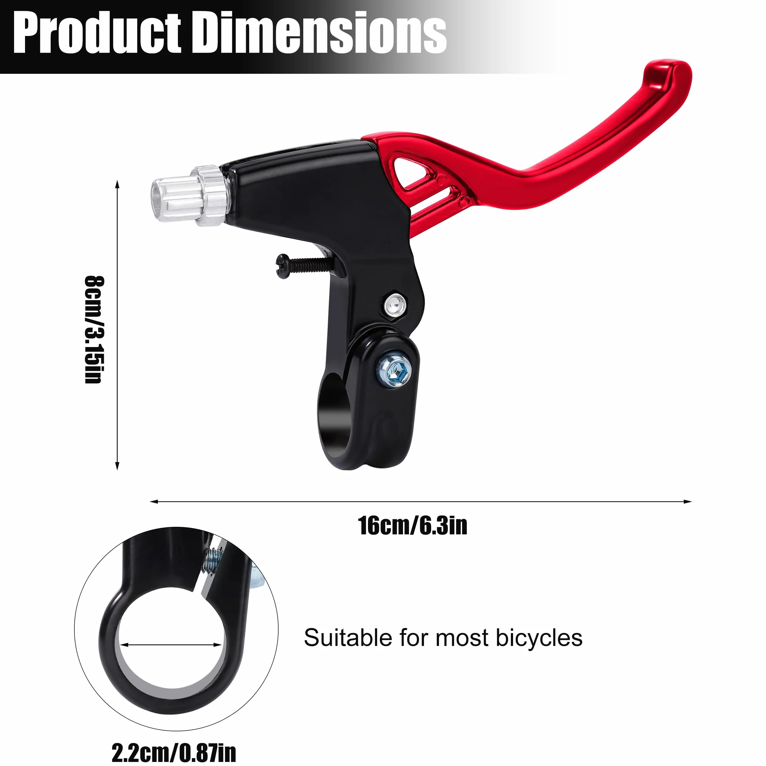 QIMEI-SHOP Dźwignia hamulca rowerowego Klamki hamulcowe do rowerów w całości ze stopu aluminium do kierownicy MTB rower szosowy średnica 22 mm czerwony 1 para