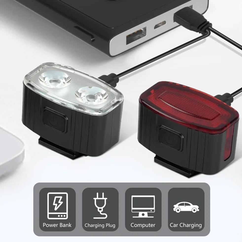 Ainiv Zestaw Oświetlenia Rowerowego Ultra Slim, Przód i Tył, 3+6 Trybów Oświetlenia, Podwójny Zestaw Oświetlenia Rowerowego USB-C, Wodoodporność IPX4 do Rowerów Górskich, Szosowych, Elektrycznych i