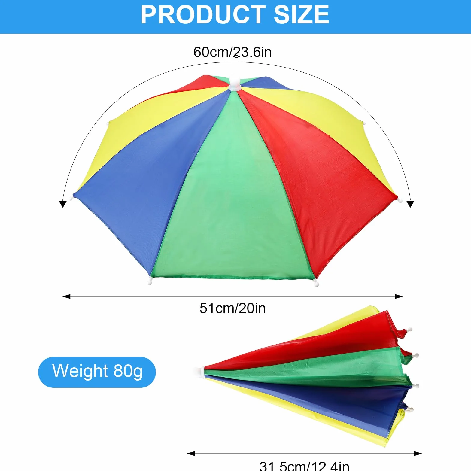 3 sztuki kapelusz z parasolem 50 cm na głowę, składany kapelusz z parasolem dla dorosłych i dzieci, kapelusz z parasolem na głowę, parasol, słonecznik, nadaje się do jazdy na rowerze