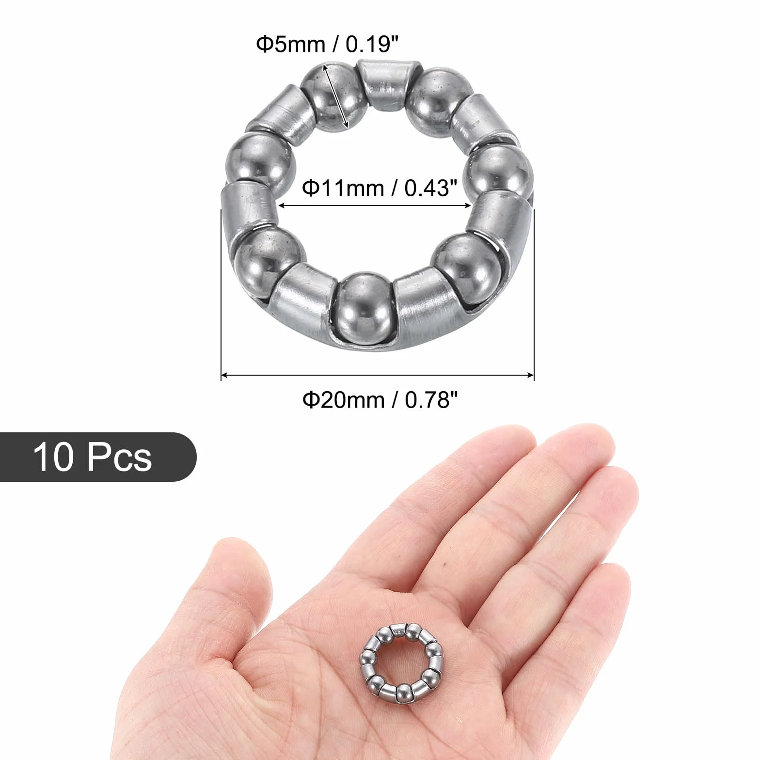 QUARKZMAN Korba rowerowa, łożysko kulkowe 3/16 cala (5 mm) x 7 kul, 10 sztuk zapasowych łożysk kulkowych do naprawy łożysk suportu rowerowego