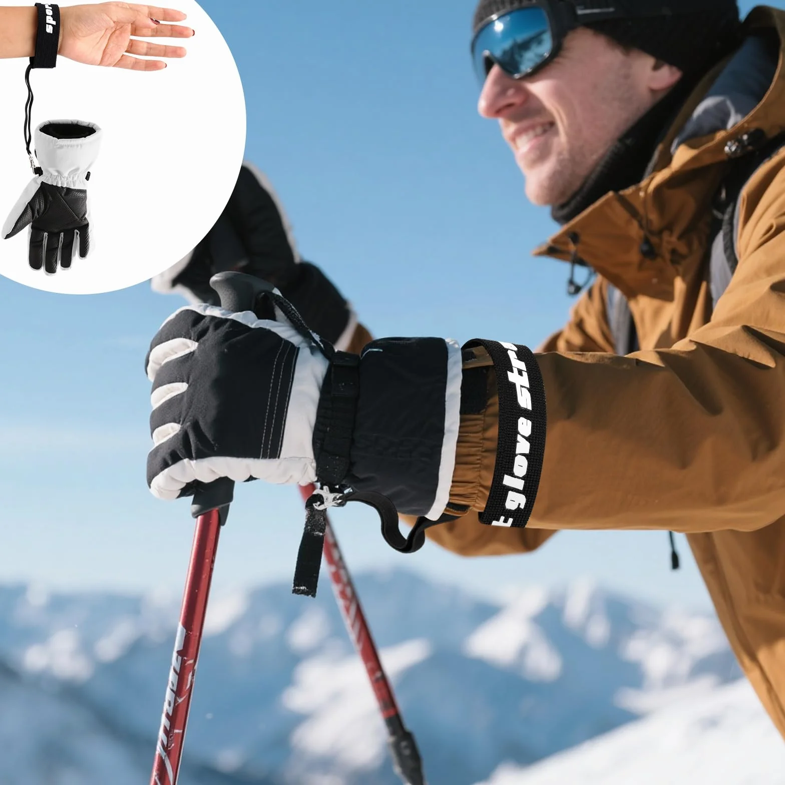 4szt Sport Rękawiczka Paski Bezpieczeństwa, Elastyczne Narciarskie Rękawiczki Smycze Nadgarstkowe z Metalowymi Klipsami Anty-Zagubienie Uchwyt Rękawice Smycz do Snowboardu Wspinaczki Górskiej