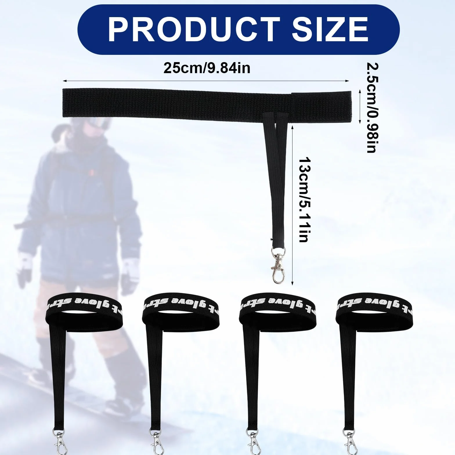 4szt Sport Rękawiczka Paski Bezpieczeństwa, Elastyczne Narciarskie Rękawiczki Smycze Nadgarstkowe z Metalowymi Klipsami Anty-Zagubienie Uchwyt Rękawice Smycz do Snowboardu Wspinaczki Górskiej