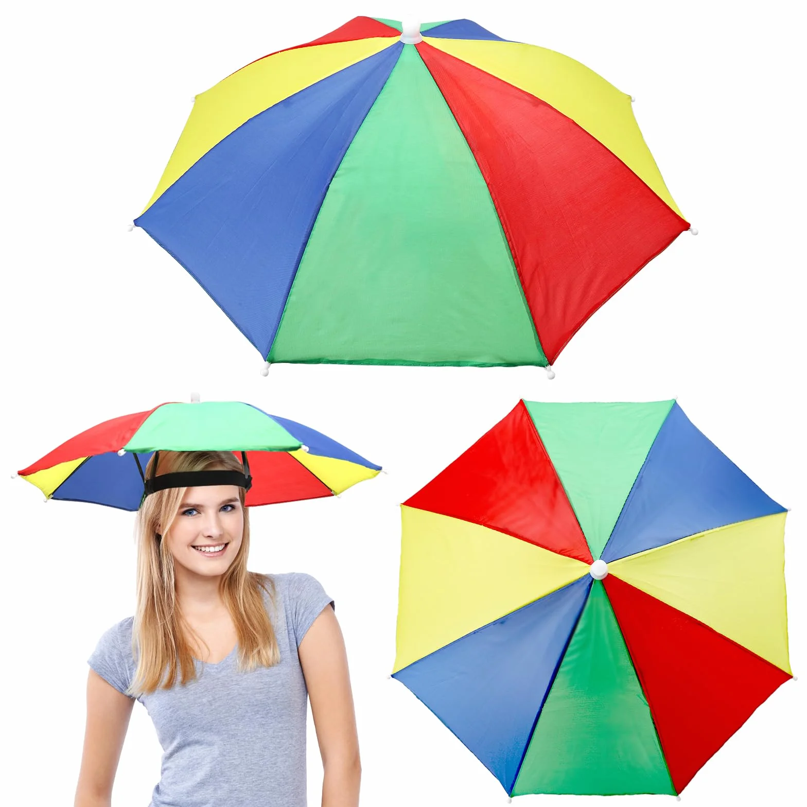 3 sztuki kapelusz z parasolem 50 cm na głowę, składany kapelusz z parasolem dla dorosłych i dzieci, kapelusz z parasolem na głowę, parasol, słonecznik, nadaje się do jazdy na rowerze