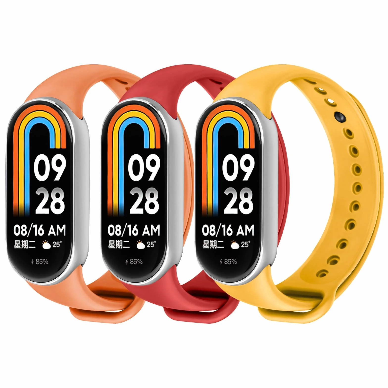 Ainiv 3-20 szt. pasków kompatybilnych z Xiaomi Mi Band 8, 9, 10, miękkie silikonowe paski zastępcze, kolorowe paski do Xiaomi Smart Band 8, 9, 10, 3 szt., pomarańczowy, czerwony, żółty, talla única