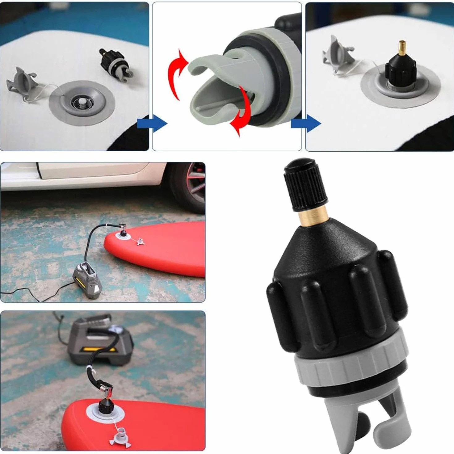 1 opakowanie Adapter zaworu powietrza łodzi, adapter zaworu pompy Sup, konwerter pompy powietrza do nadmuchiwanego łodzi do nadmuchiwanego łóżka, nadmuchiwanej łodzi (czarny)