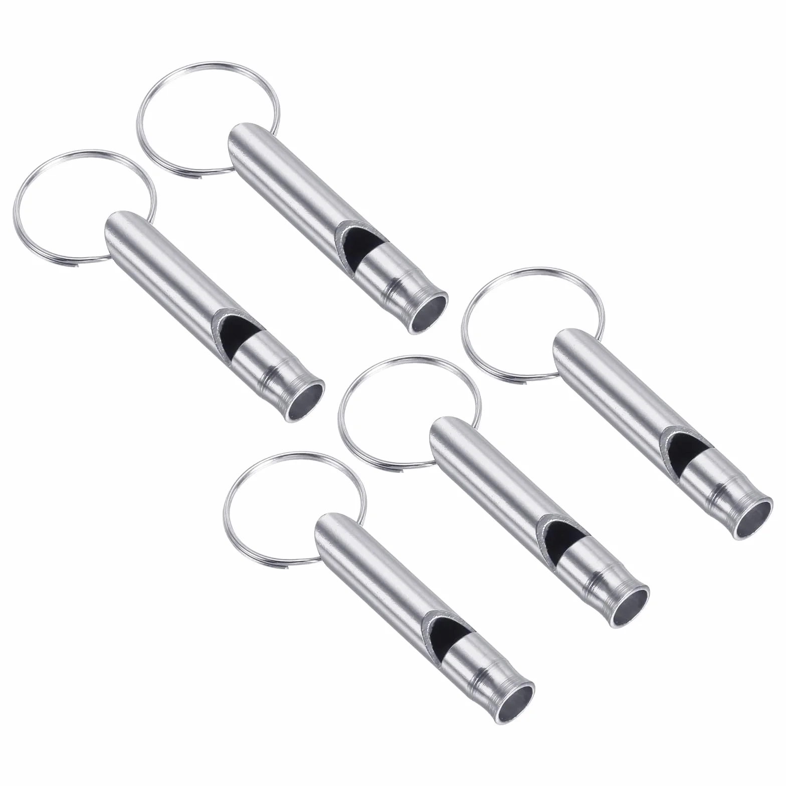 PATIKIL Gwizdek awaryjny, 5 sztuk, głośny dźwięk, aluminiowy, gwizdki do kluczy, bezpieczeństwo na zewnątrz, gwizdek survivalowy, do pływania łodzią, kemping, wędrówki, srebrny