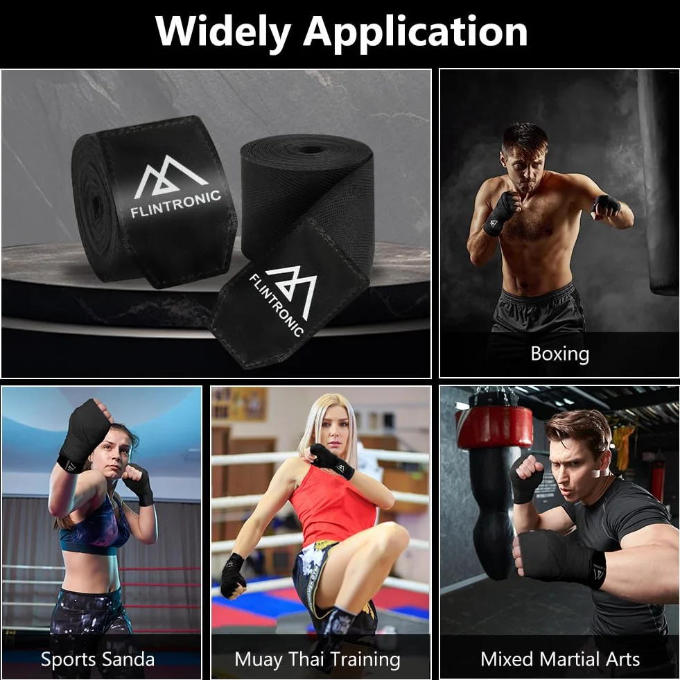 flintronic Wewnętrzne rękawiczki bokserskie, bandaże do sztuk walki, elastyczne bandaże na kciuk, do MMA, treningu, muay thai, kickboxingu i sportów walki