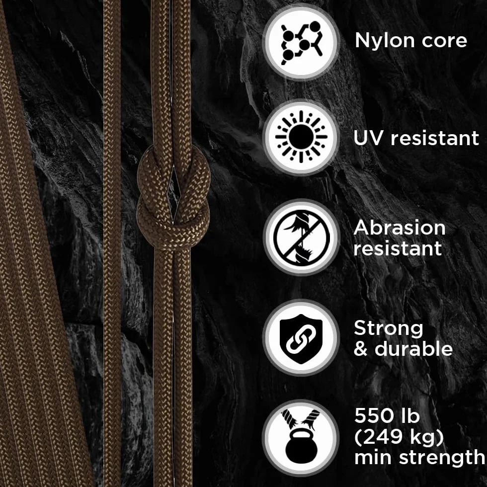 TECEUM Paracord typ III 550 miedziany, brązowy, 30,5 m, 4 mm, linka taktyczna MIL-SPEC, linka do aktywności na zewnątrz, na kemping, wędrówki, sprzęt wędkarski, linka spadochronowa EDC, mocna lina survivalowa, 015