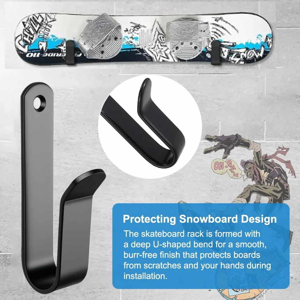 4 uchwyty ścienne do snowboardu, czarny, uchwyt na narty ze śrubą, do deskorolek, snowboardu, półki ściennej, ekspozycyjnej na deski takie jak deskorolki, longboard, wakeboardy i rolki