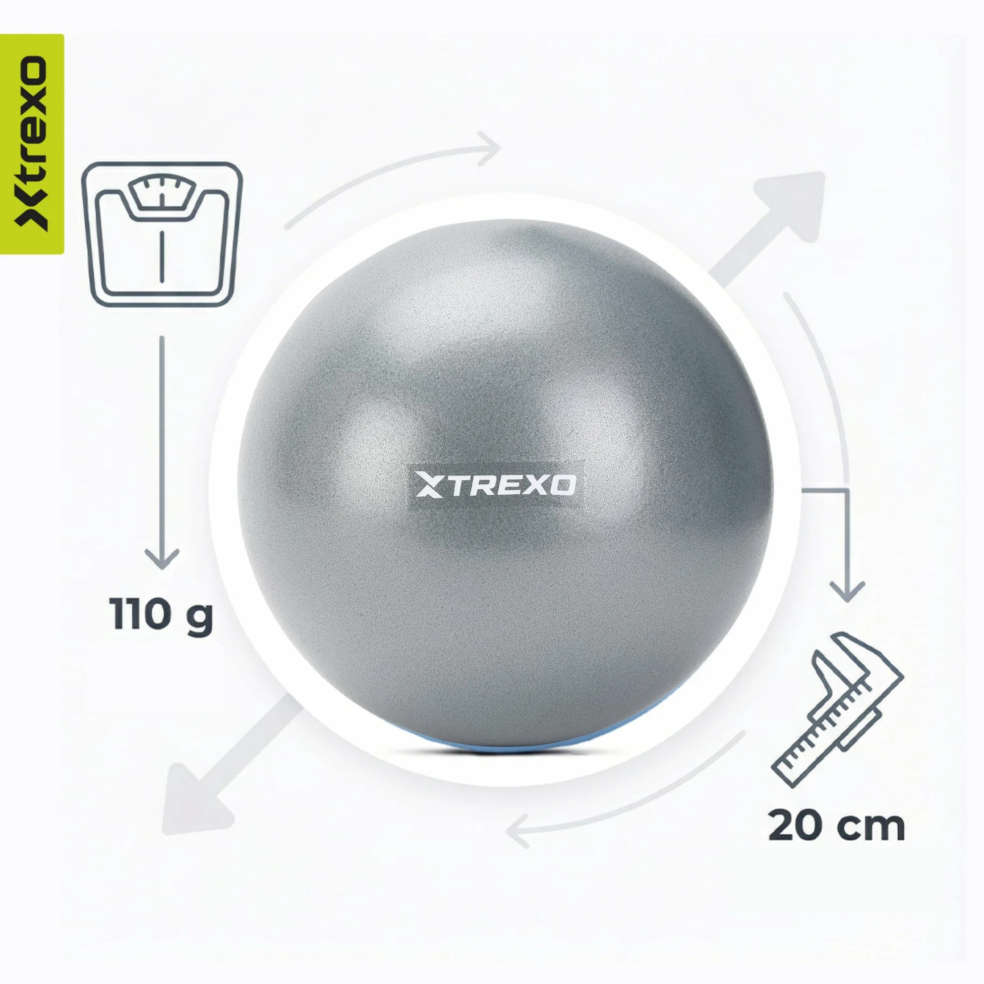 TREXO Mini piłka gimnastyczna o średnicy 20 cm, wyprodukowana z PCW, trwała i odporna na zużycie piłka treningowa, lekka i łatwa do przenoszenia, idealna do fitnessu