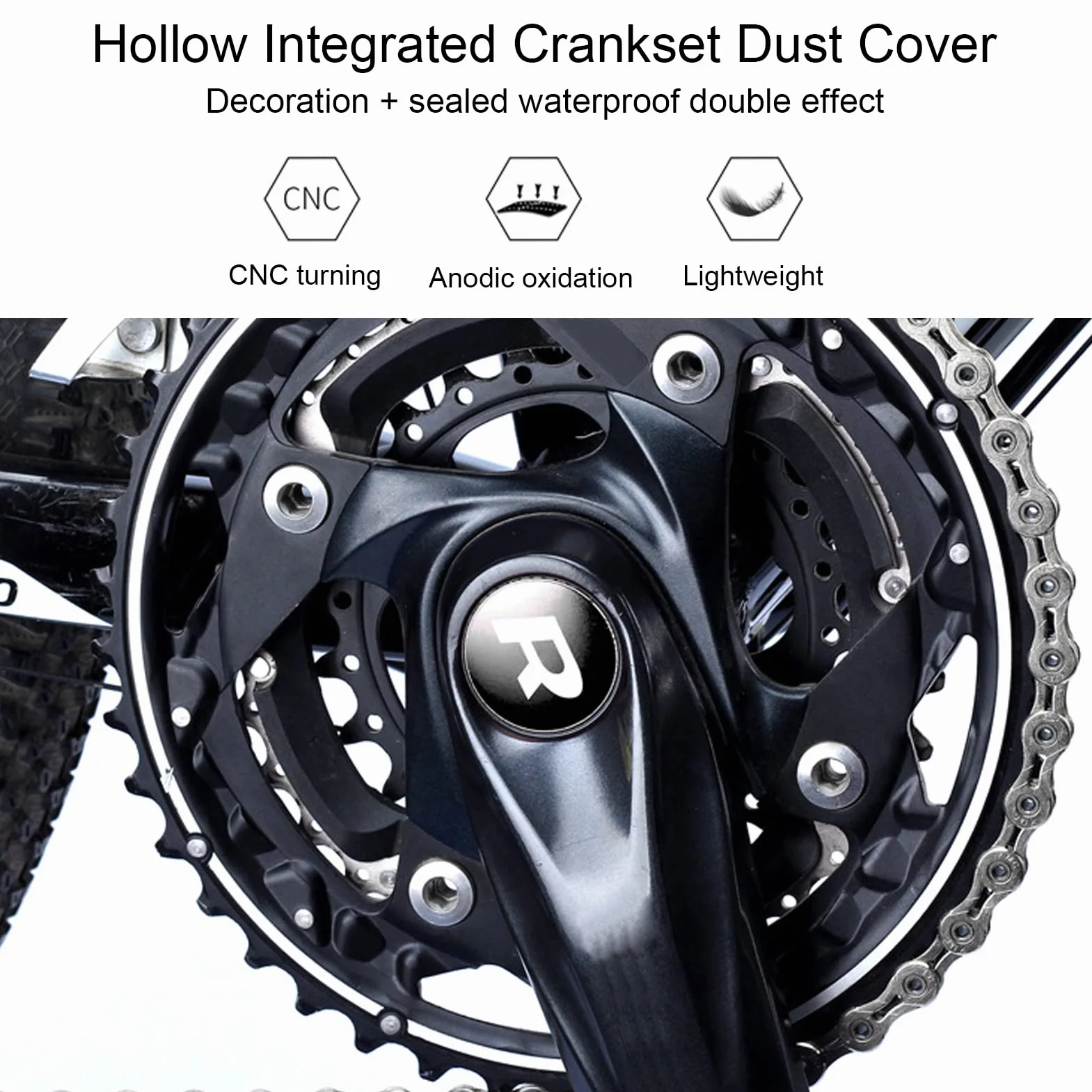 Osłona Przeciwpyłowa Mechanizmu Korbowego do Roweru Górskiego, Nasadka Wspornika śruby Mocującej Korby Rowerowej, Nasadka Wału środkowego ze Stopu Aluminium do(1 czarna osłona przeciwpyłowa)