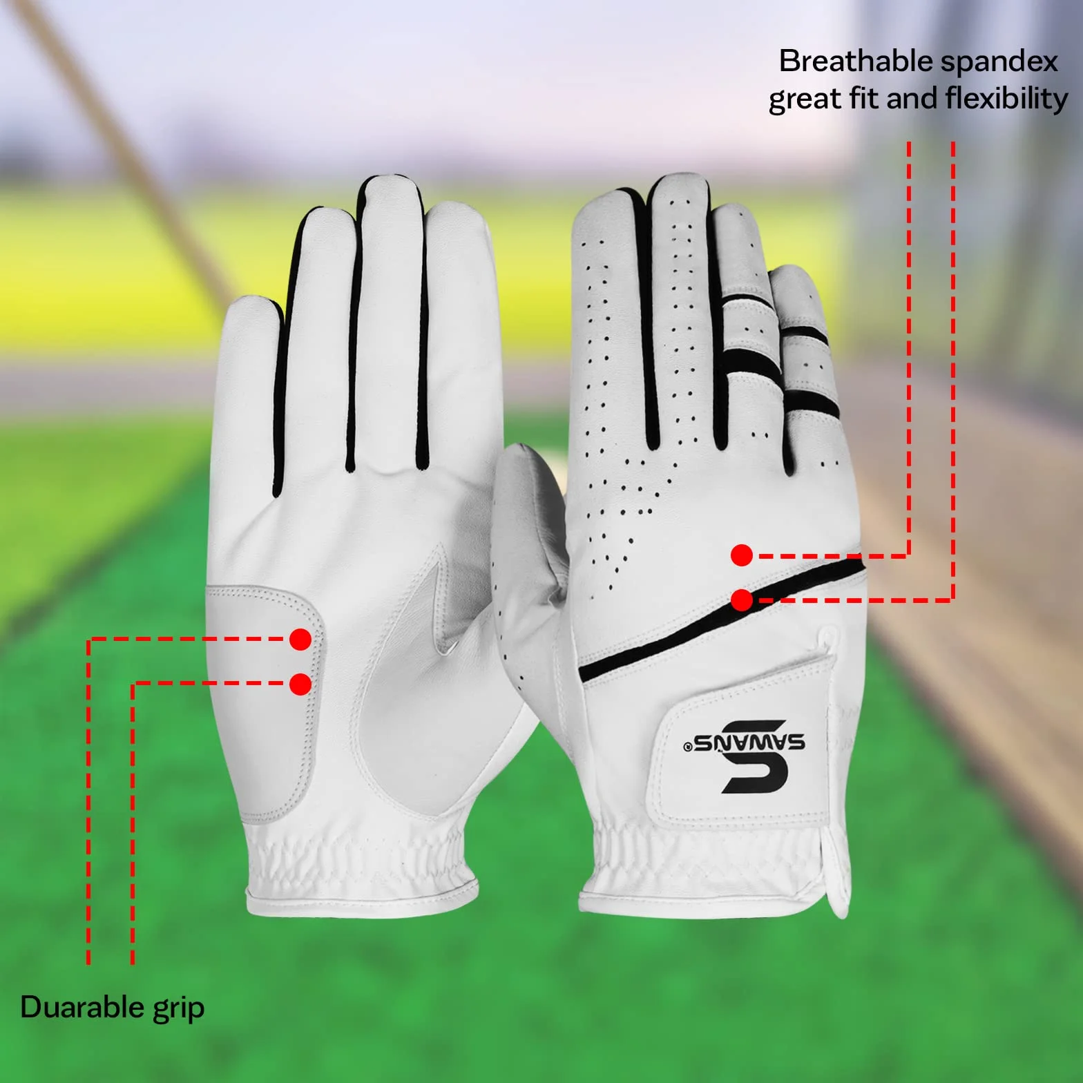 SAWANS Rękawica golfowa męska trwała skóra premium lewa ręka prawa uchwyt na każdą pogodę rękawice golfowe antypoślizgowe elastyczne golf