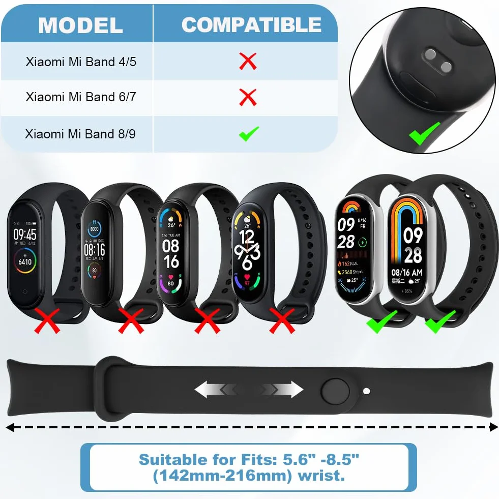 Ainiv 3-20 szt. pasków kompatybilnych z Xiaomi Mi Band 8, 9, 10, miękkie silikonowe paski zastępcze, kolorowe paski do Xiaomi Smart Band 8, 9, 10, 3 szt., pomarańczowy, czerwony, żółty, talla única