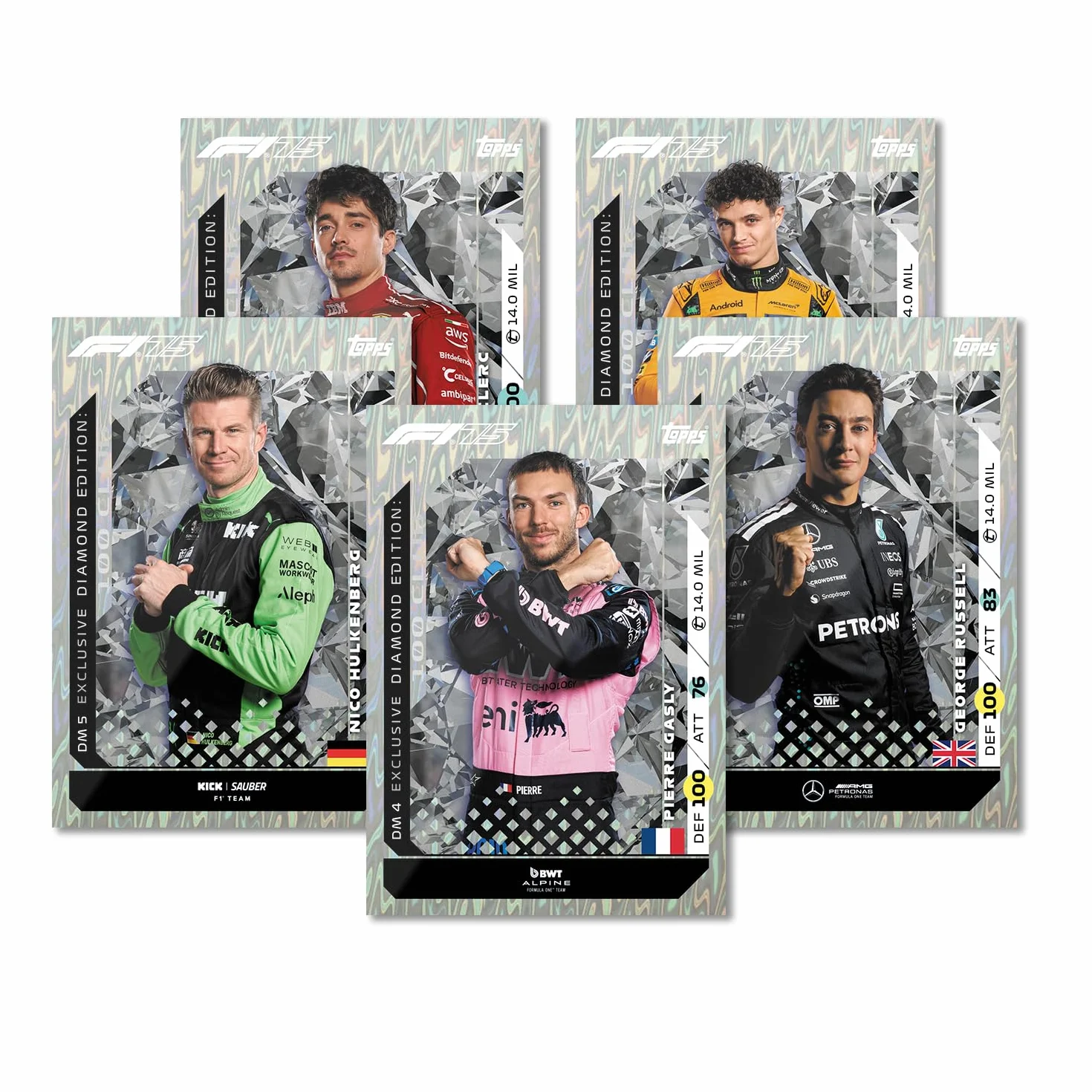 Topps Turbo Attax Formula 1 2025 – Diamond Edition Mega Tin – zawiera 66 kart, w tym 6 kart LE i 5 ekskluzywnych elementów. Legend Relics w puszkach na szczęście